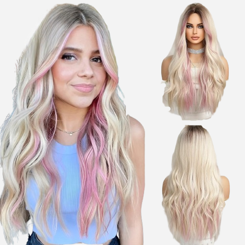 perruque-blonde-meches-roses